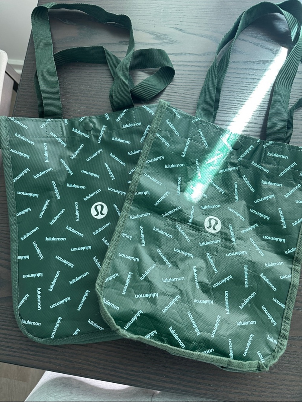 Lululemon Green and Cream Logo Tote Bags - Set of 3